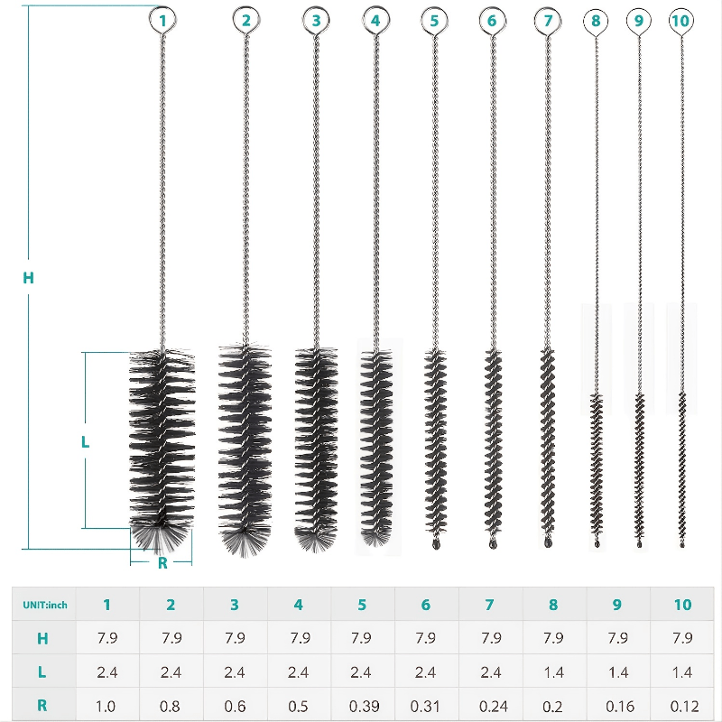 10pcs Stainless Steel Bottle Brushes - Ideal for Bottles & Straws