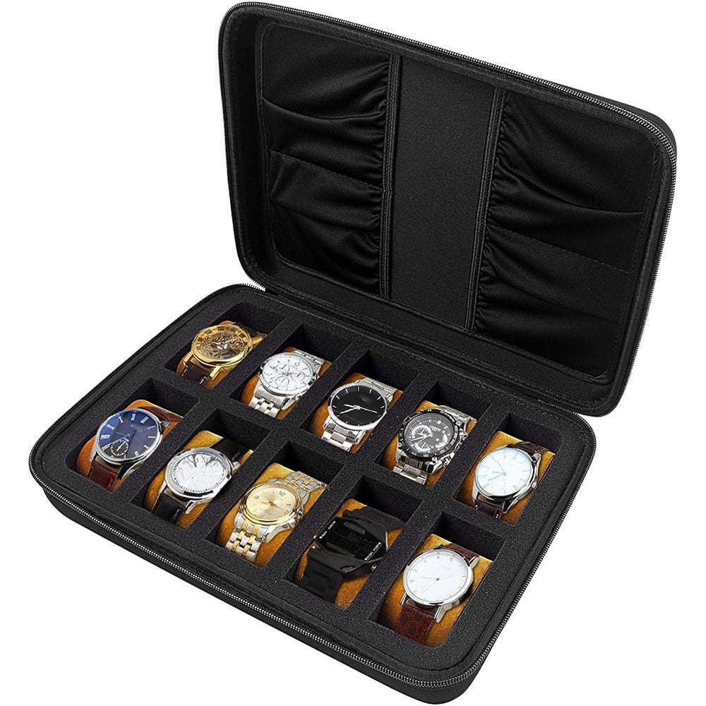 10 Slots Watch Box Organizer Men Watch Display Storage Case - Fits All Wristwatc