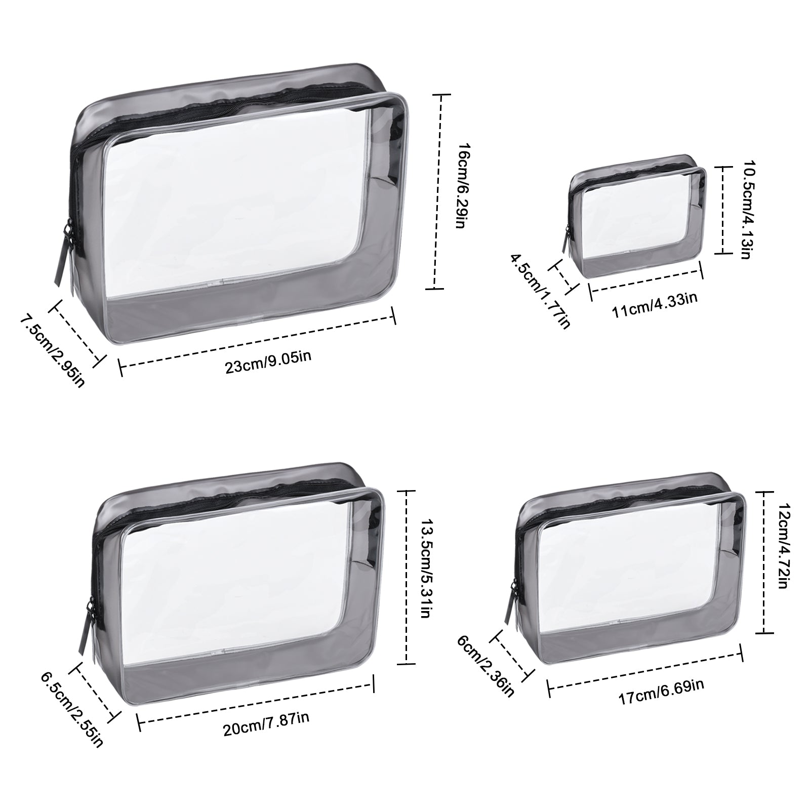 4 Pcs Clear Toiletry Bags Portable Waterproof Travel Pouch Makeup Bags