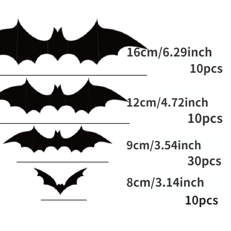 60pcs 3D PVC Bat Halloween Decor Scary Props for Wall Sticker Bar Room