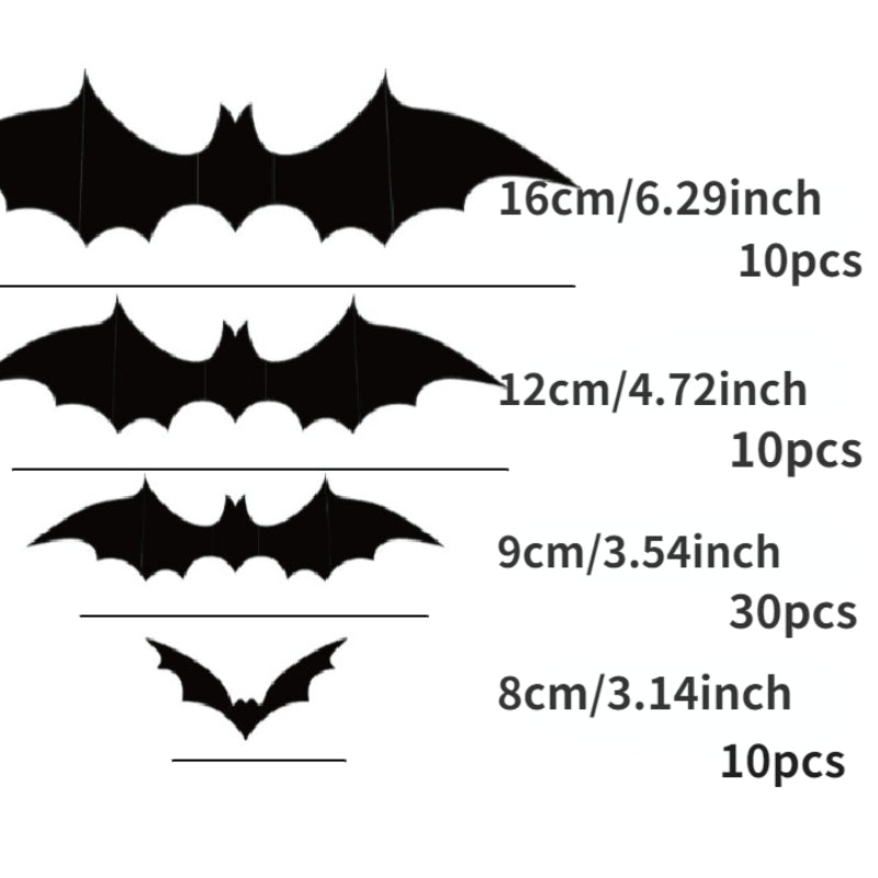 60pcs 3D PVC Bat Halloween Decor Scary Props for Wall Sticker Bar Room