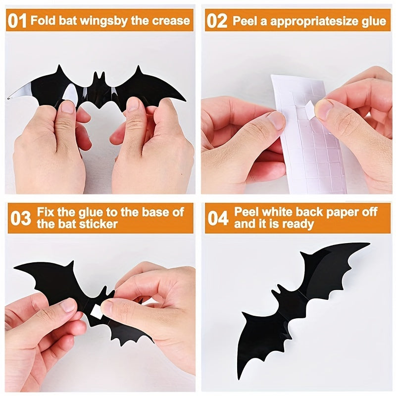60pcs 3D PVC Bat Halloween Decor Scary Props for Wall Sticker Bar Room