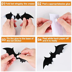 60pcs 3D PVC Bat Halloween Decor Scary Props for Wall Sticker Bar Room