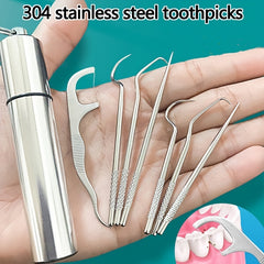 8pcs Stainless Steel Toothpicks Titanium Reusable Metal Dental Floss