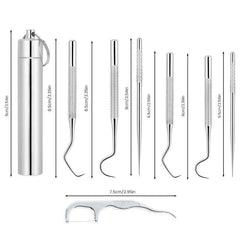 8pcs Stainless Steel Toothpicks Titanium Reusable Metal Dental Floss