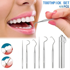 8pcs Stainless Steel Toothpicks Titanium Reusable Metal Dental Floss