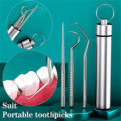 8pcs Stainless Steel Toothpicks Titanium Reusable Metal Dental Floss