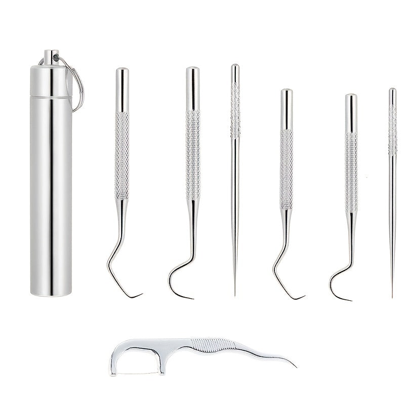8pcs Stainless Steel Toothpicks Titanium Reusable Metal Dental Floss
