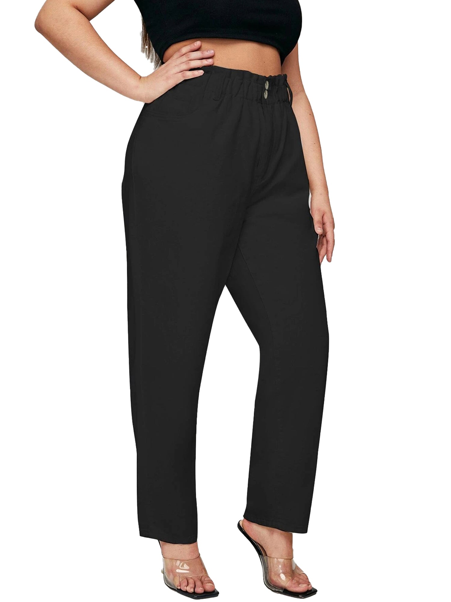 Women's Plus Solid High Rise Straight Leg Jeans