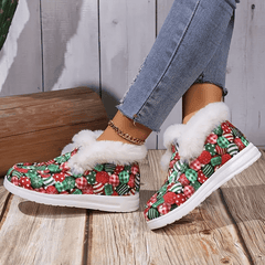 Christmas Print Fur Fleece Lined Flat Skate Shoes