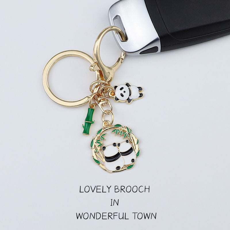 Panda Flower Couple Keychain Bag Backpack Purse Pendant Ornament
