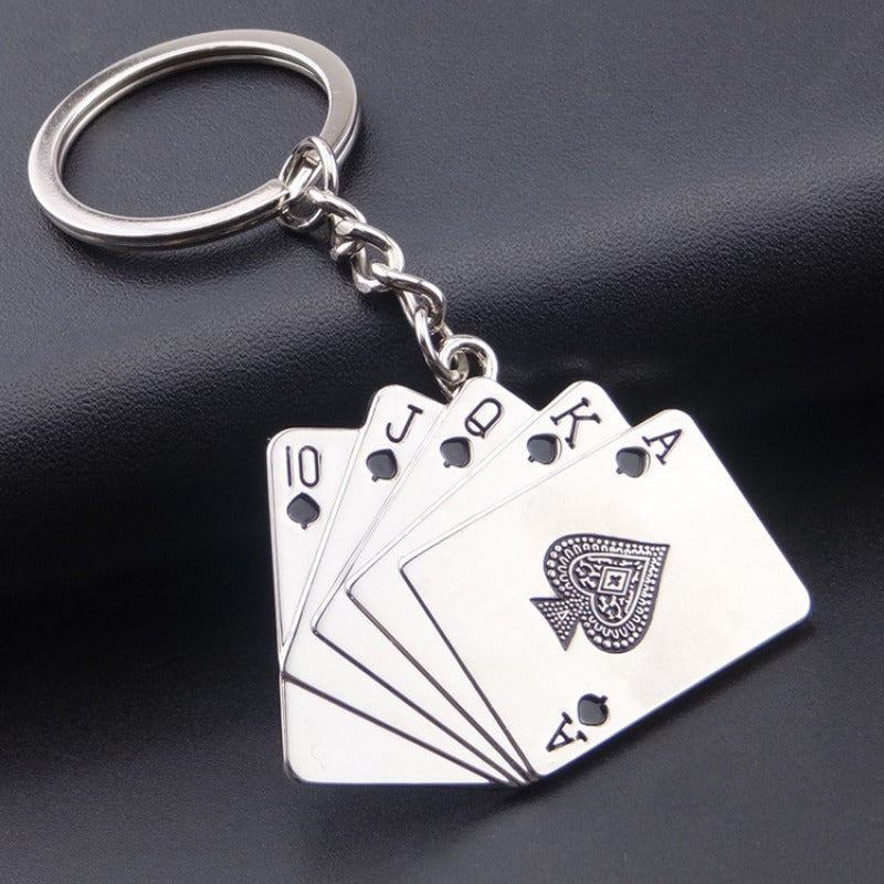 1pc Lucky Playing Card Keychain Alloy Poker Key Chains Playing Card Key Ring