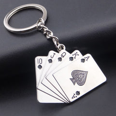 1pc Lucky Playing Card Keychain Alloy Poker Key Chains Playing Card Key Ring