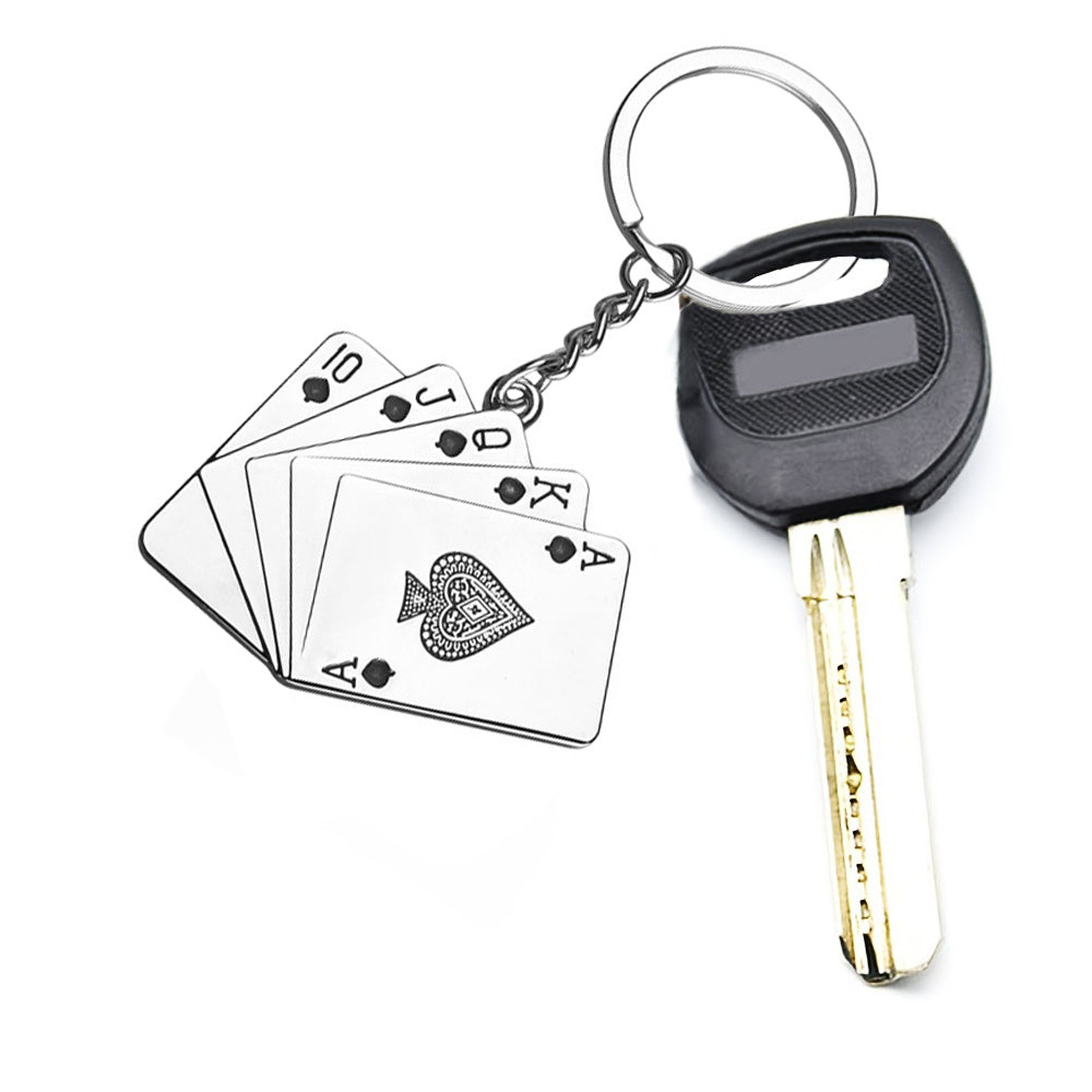 1pc Lucky Playing Card Keychain Alloy Poker Key Chains Playing Card Key Ring