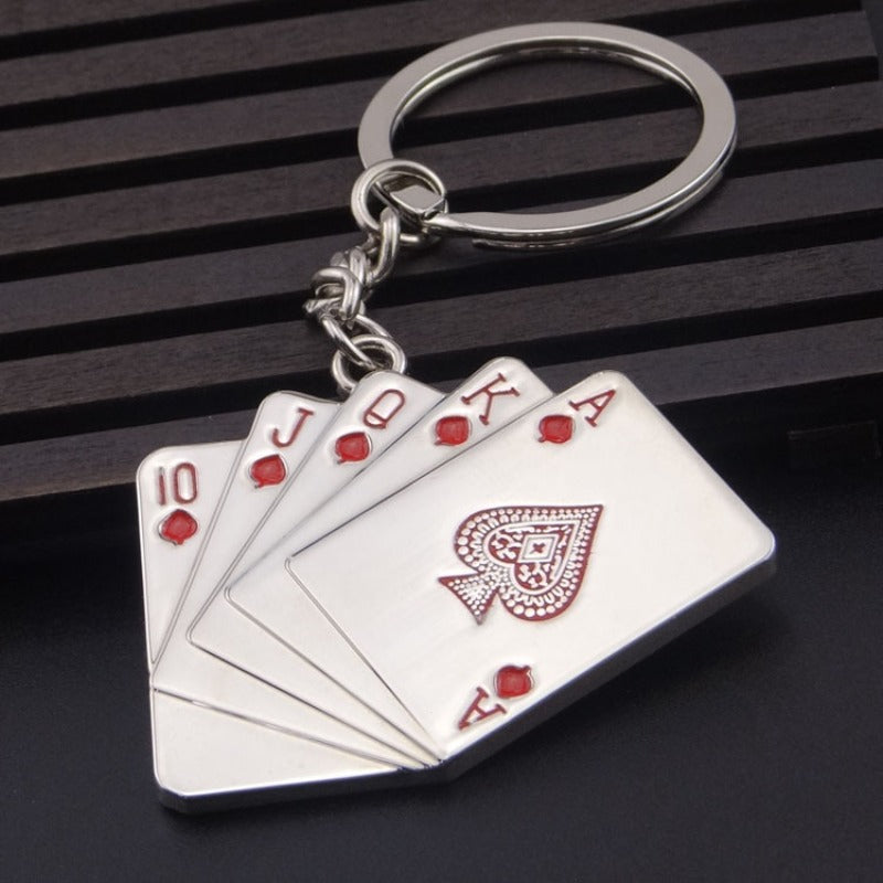1pc Lucky Playing Card Keychain Alloy Poker Key Chains Playing Card Key Ring