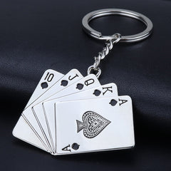 1pc Lucky Playing Card Keychain Alloy Poker Key Chains Playing Card Key Ring