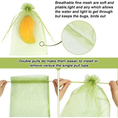 50pcs Fruit Protection Bags 20x30cm Green Netting Cover Bags Drawstring Mesh Fru