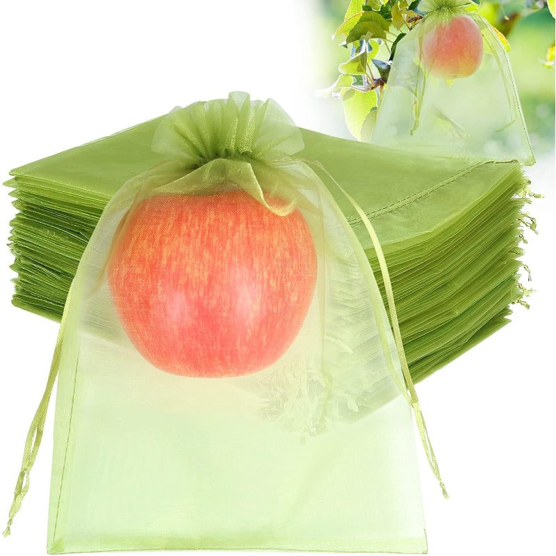 50pcs Fruit Protection Bags 20x30cm Green Netting Cover Bags Drawstring Mesh Fru