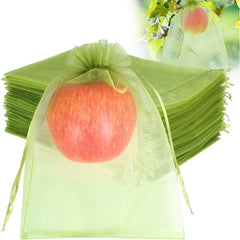 50pcs Fruit Protection Bags 20x30cm Green Netting Cover Bags Drawstring Mesh Fru