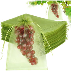 50pcs Fruit Protection Bags 20x30cm Green Netting Cover Bags Drawstring Mesh Fru