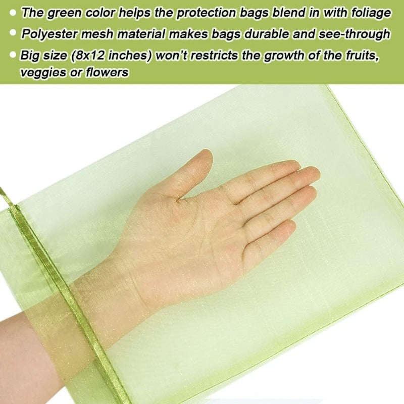 50pcs Fruit Protection Bags 20x30cm Green Netting Cover Bags Drawstring Mesh Fru