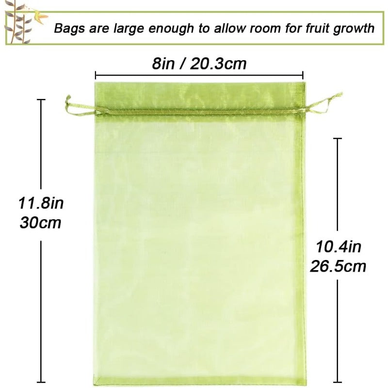 50pcs Fruit Protection Bags 20x30cm Green Netting Cover Bags Drawstring Mesh Fru