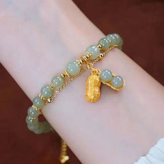Green Jade Bracelet & Peanut Pendant Set