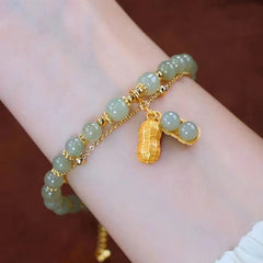 Green Jade Bracelet & Peanut Pendant Set