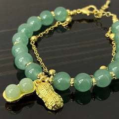 Green Jade Bracelet & Peanut Pendant Set
