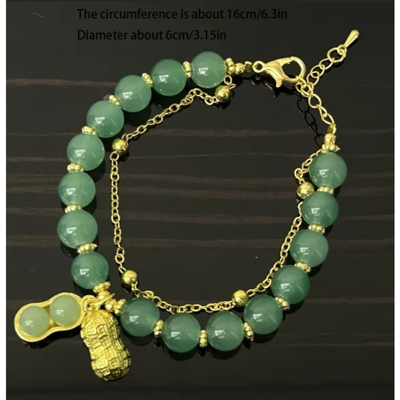 Green Jade Bracelet & Peanut Pendant Set