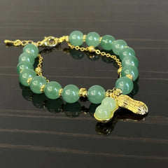 Green Jade Bracelet & Peanut Pendant Set