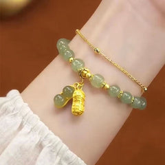 Green Jade Bracelet & Peanut Pendant Set