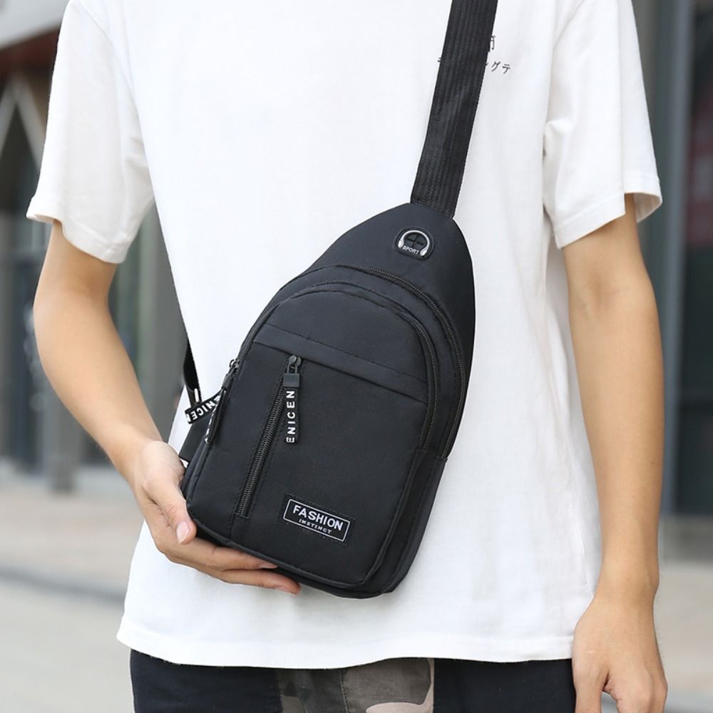 Casual Crossbody Bag For Men Women Portable Shoulder Bag With Earphone Hole