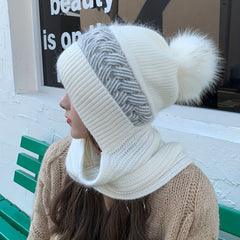 Two Tone Winter Hat Scarf Knit Ear Protection Thermal Neck Warmer Beanie Cap