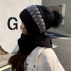 Two Tone Winter Hat Scarf Knit Ear Protection Thermal Neck Warmer Beanie Cap