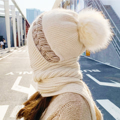 Two Tone Winter Hat Scarf Knit Ear Protection Thermal Neck Warmer Beanie Cap