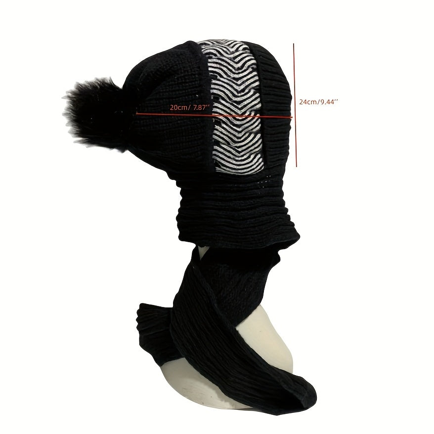 Two Tone Winter Hat Scarf Knit Ear Protection Thermal Neck Warmer Beanie Cap