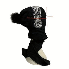 Two Tone Winter Hat Scarf Knit Ear Protection Thermal Neck Warmer Beanie Cap