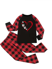 Colorblock Gingham & Heart & Paw Print 2 Piece Pajama Set