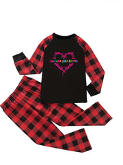 Colorblock Gingham & Letter Print Pajama Set