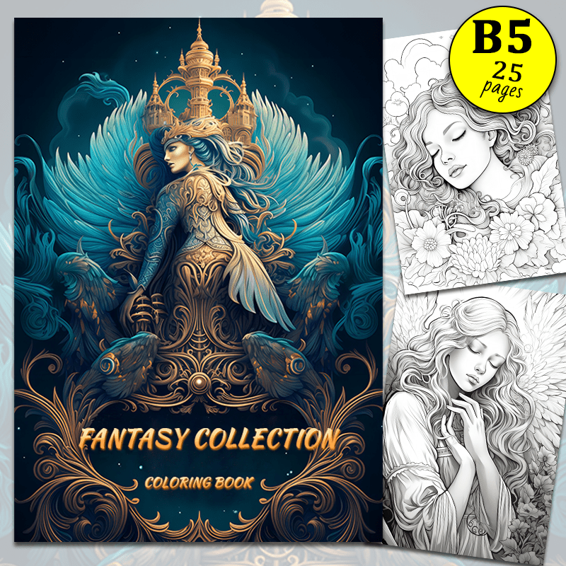 Fantasy Adult Coloring Book - Stress Relief - 25 Pages - Thick Paper