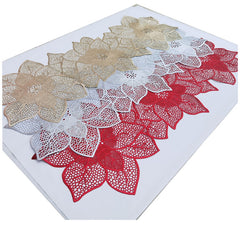 2pcs Christmas Theme Table Runner Bronzing Floral Pattern PVC Table Towel