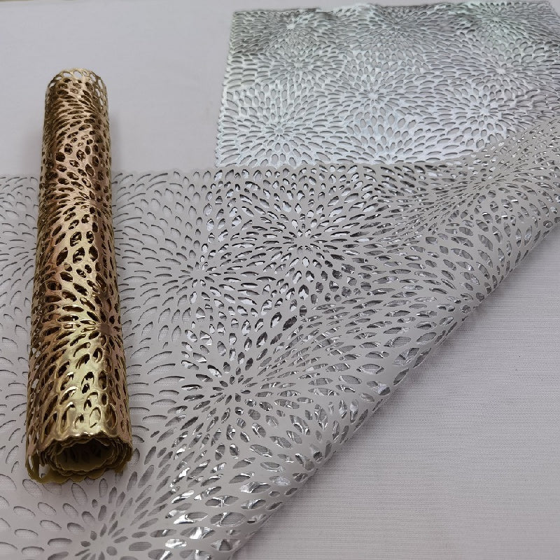 2pcs Christmas Theme Table Runner Bronzing Floral Pattern PVC Table Towel