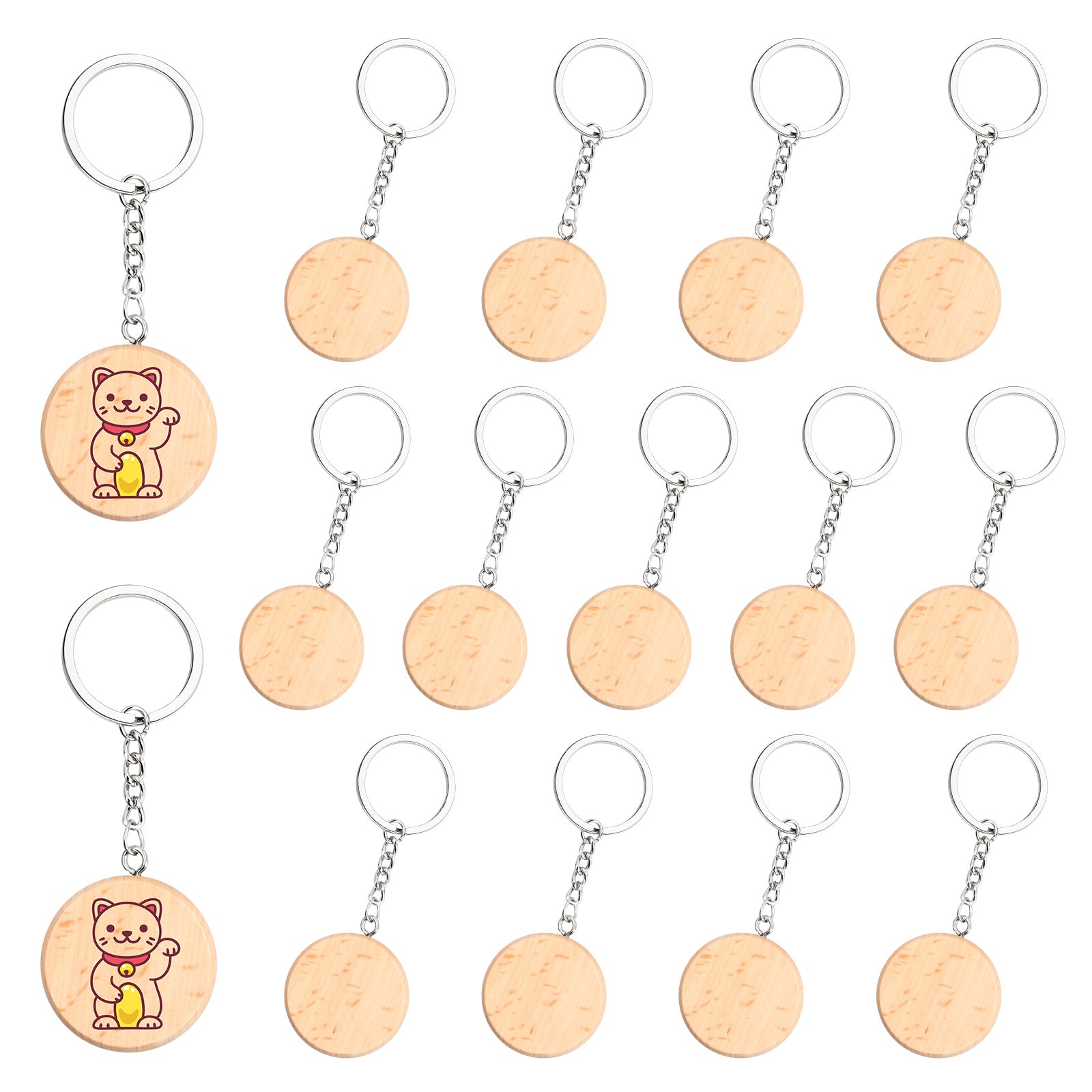 15pcs Wooden Key Chains Blank DIY Wooden Keychains Keyrings
