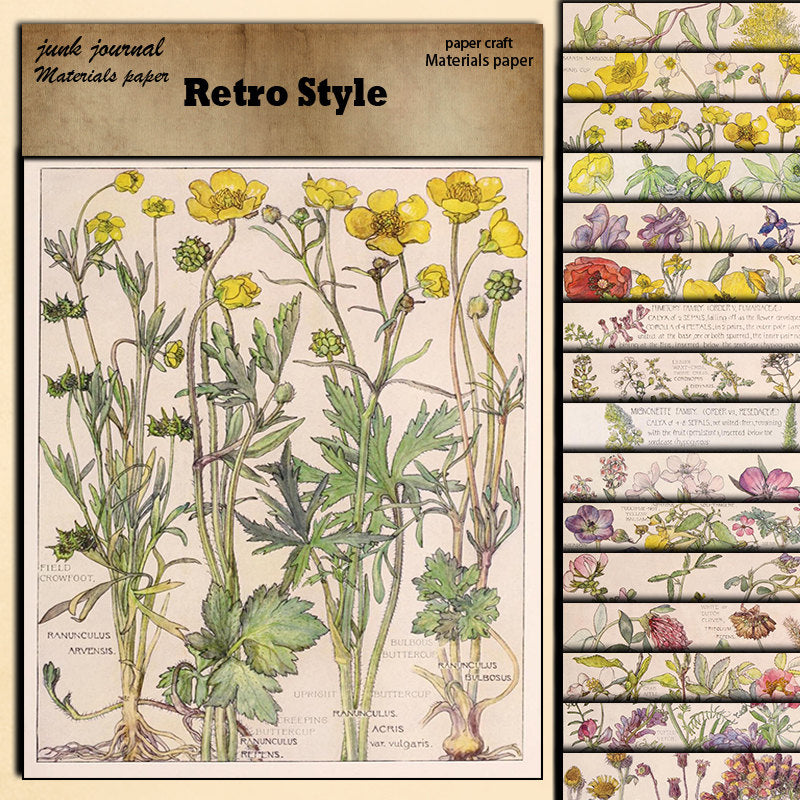 20pcs Large Size Wildflowers Paper Retro Insect Journal Background DIY Gift