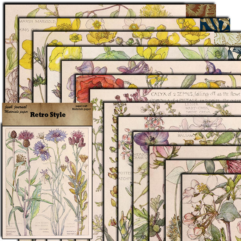20pcs Large Size Wildflowers Paper Retro Insect Journal Background DIY Gift