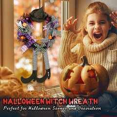Halloween Wreath With Hat Witches Legs Pumpkin