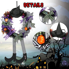 Halloween Wreath With Hat Witches Legs Pumpkin