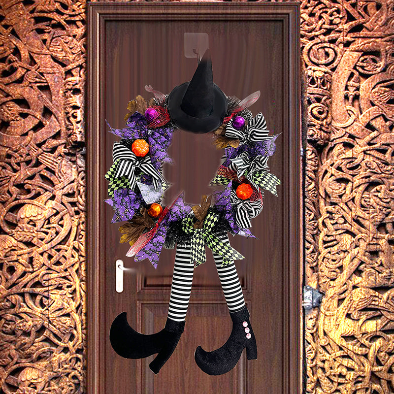Halloween Wreath With Hat Witches Legs Pumpkin