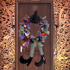 Halloween Wreath With Hat Witches Legs Pumpkin